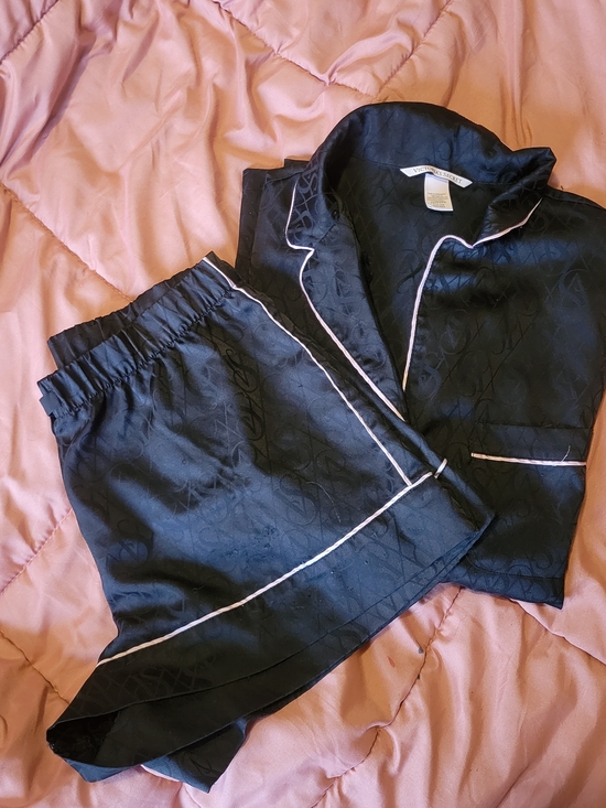 Victoria's Secret Other - Black Satin Pajama Set with White Piping